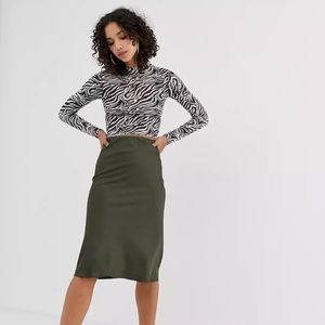 ASOS Olive Satin Slip Skirt